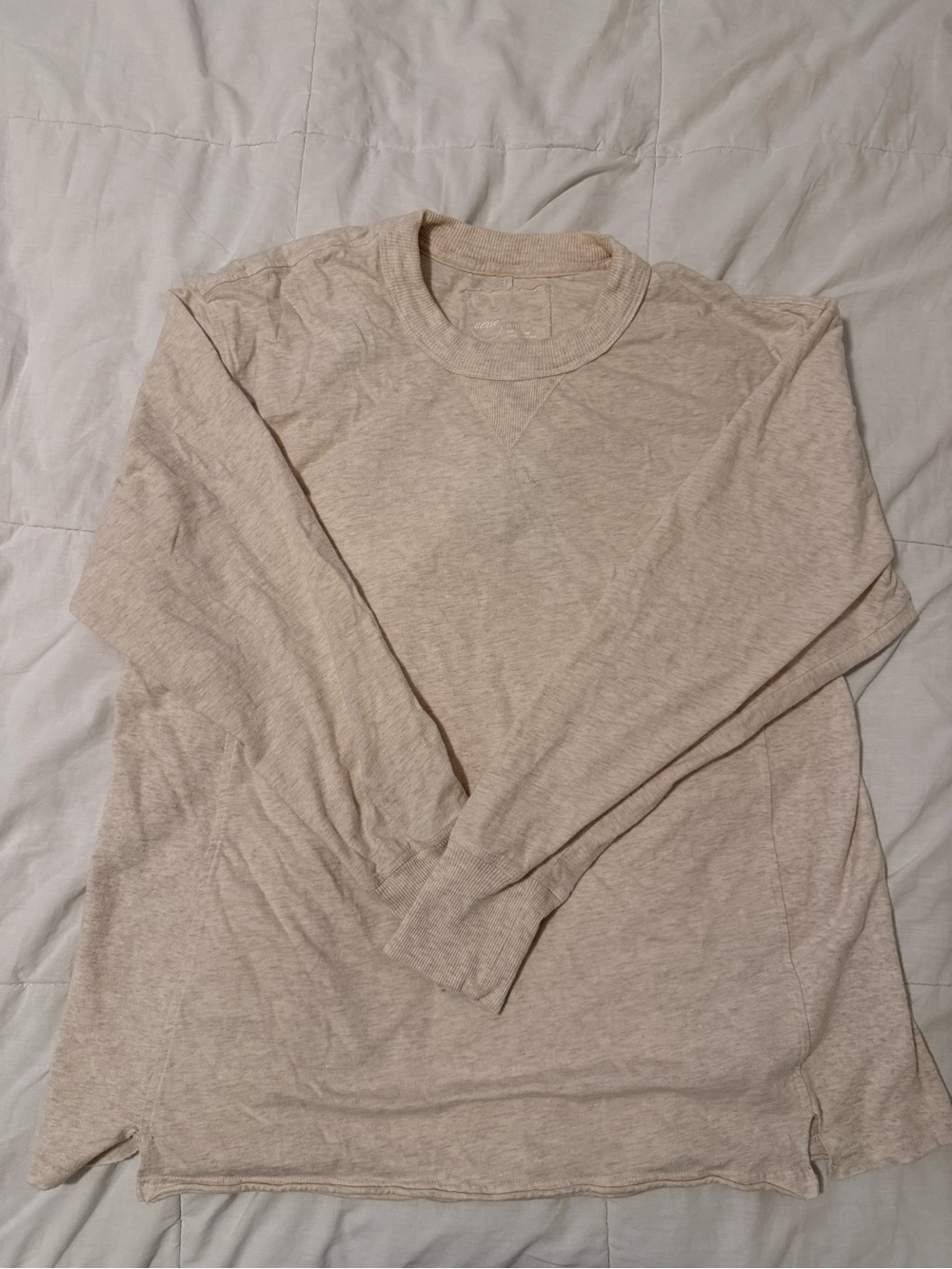 aerie Women’s Long Sleeve Crew Tee - Light Beige, XS